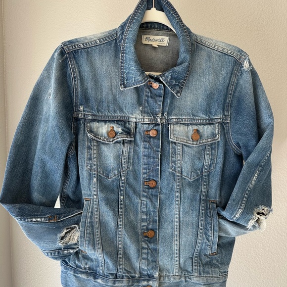 Madewell Distressed Denim Jacket Large Pre-Loved - Picture 7 of 13